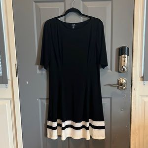 Chaps short sleeve black dress with white trim at bottom